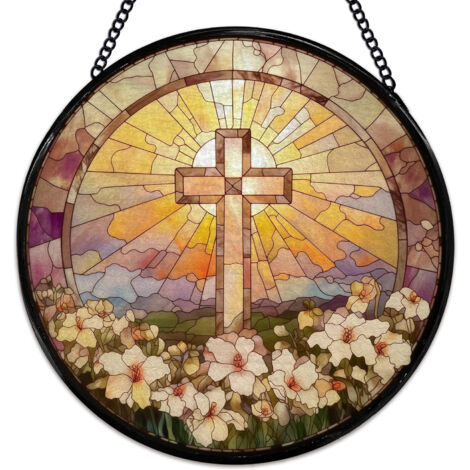 Vitrail chrétien décoratif 16 cm – Suspension lumineuse