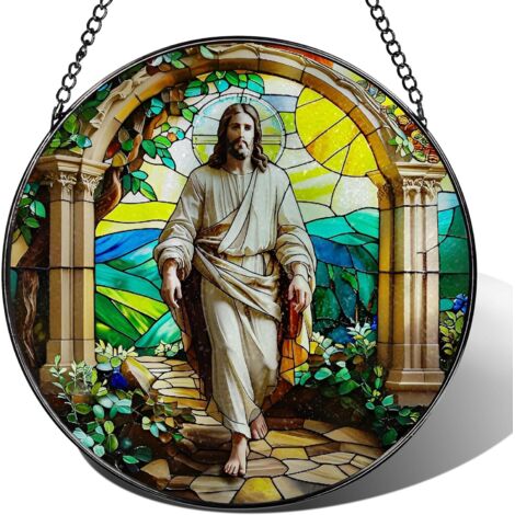 Vitrail chrétien suspendu 9 cm – Décoration maison