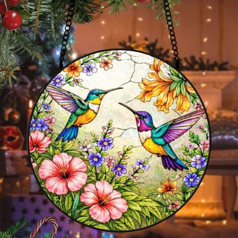 Vitrail colibri attrape-soleil 16 cm décoration fenêtre suspension élégante cadeau anniversaire