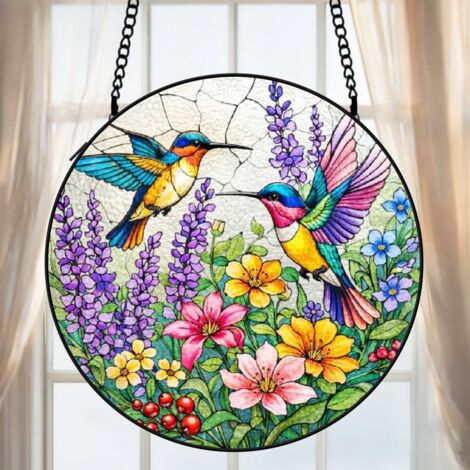 Vitrail colibri attrape-soleil 16 cm décoration fenêtre suspension élégante cadeau grand-mère