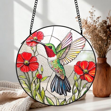Vitrail colibri attrape-soleil 16 cm décoration fenêtre suspension oiseau cadeau grand-mère