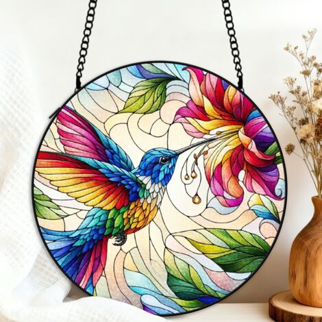 Vitrail colibri attrape-soleil fenêtre 20 cm décoration suspendue lumineuse cadeau maman Noël