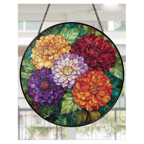 Vitrail dahlia 12,5 cm, attrape-soleil fenêtre, décoration maison