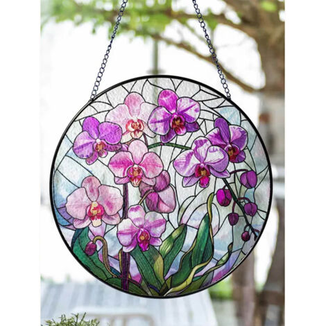 Vitrail orchidée 25 cm, attrape-soleil fenêtre, décoration intérieure