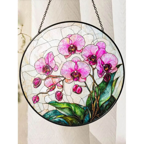 Vitrail orchidée diamètre 16 cm, attrape-soleil intérieur