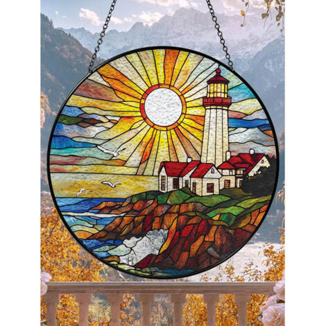 Vitrail phare diamètre 16 cm, attrape-soleil intérieur