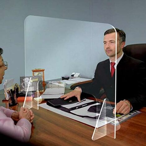 VITRE ECRAN PROTECTION PLEXIGLASS TRANSPARENT 35X45CM COMPTOIR ACCUEIL RÃâCEPTION SEPARATION LATÃâRALE BOUCLIER HYGIAPHONE A02