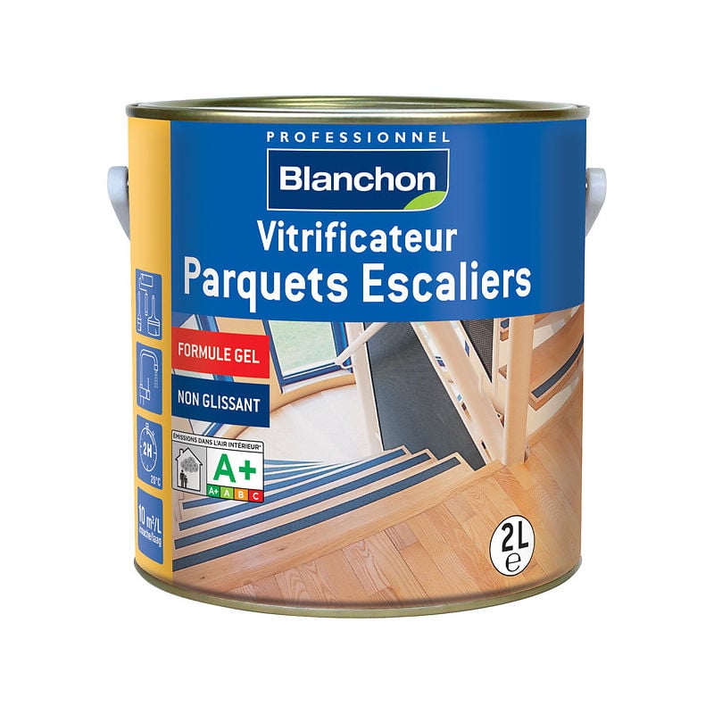 Vitrificateur Parquets Escaliers Aqua-Polyuréthane formule gel finition satiné bidon de 1 litre Blanchon