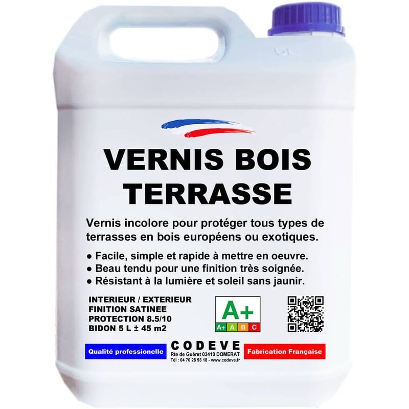 Codève Bois - Vernis Bois Terrasse - 5 l - Codeve Bois - Pour La Protection De Votre Terrasse, Bord De Piscine Ou Caillebotis.