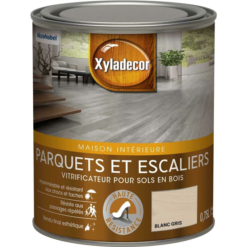 Xyladecor - Vitrificateur pour sols intérieurs en bois - Parquet et Escalier - aspect satin blanc gris 0,75 l Blanc Gris