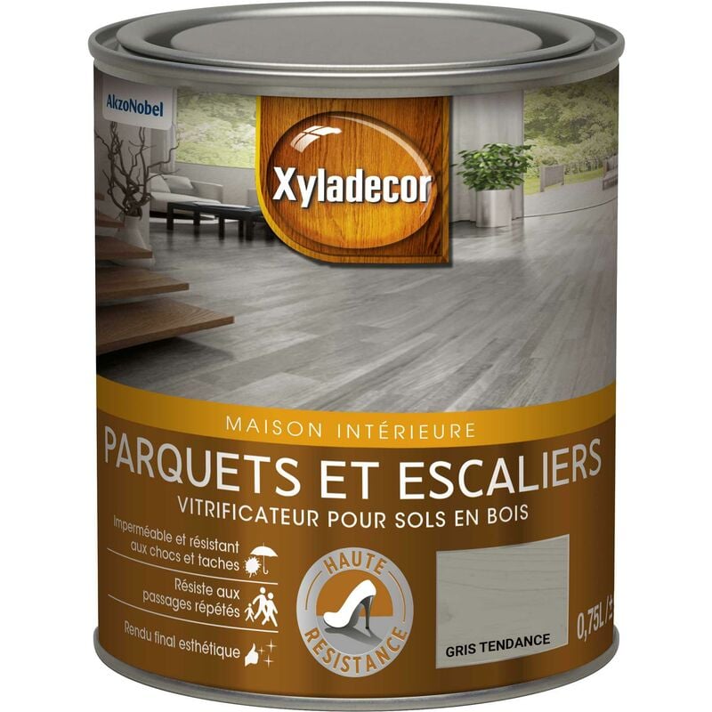 Vitrificateur pour sols intérieurs en bois - Parquet et Escalier - aspect satin gris tendance 0,75 L - Xyladecor