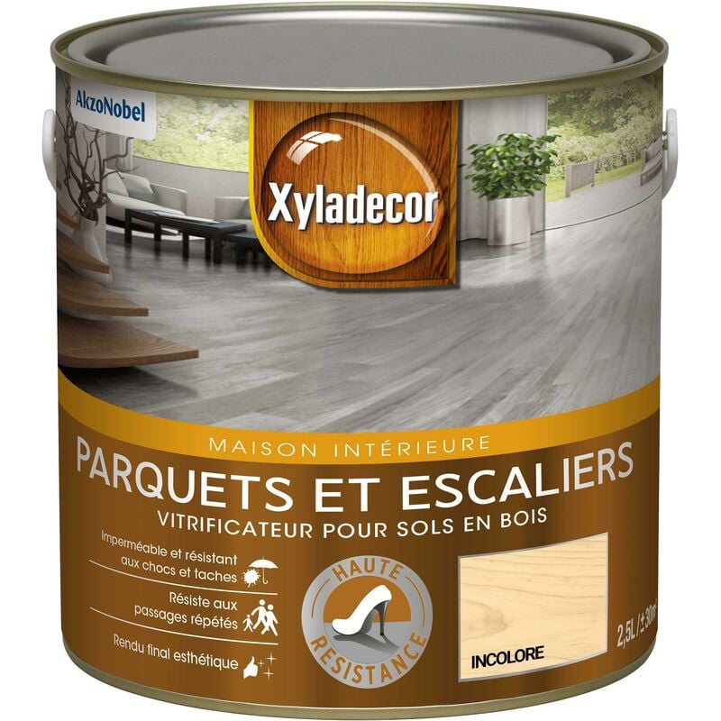 Xyladecor - Vitrificateur pour sols intérieurs en bois - Parquet et Escalier - aspect satin incolore 2,5 l Incolore