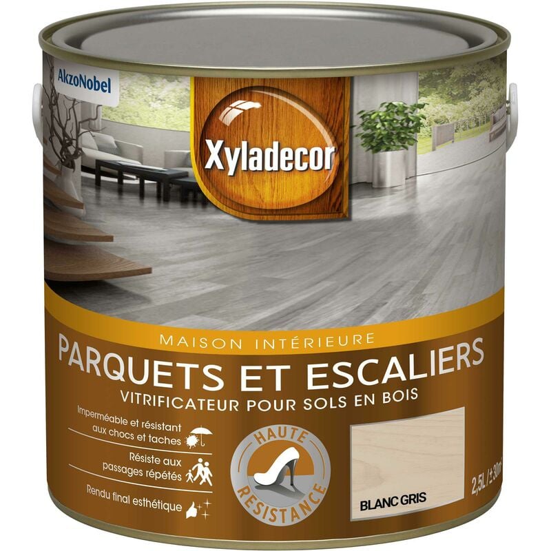 Xyladecor - Vitrificateur pour sols intérieurs en bois - Parquet et Escalier - aspect satin blanc gris 2,5 l Blanc Gris