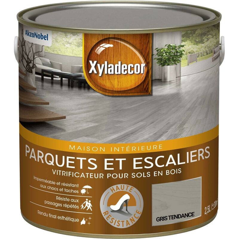 Xyladecor - Vitrificateur pour sols intérieurs en bois - Parquet et Escalier - aspect satin gris tendance 2,5 l Gris Tendance