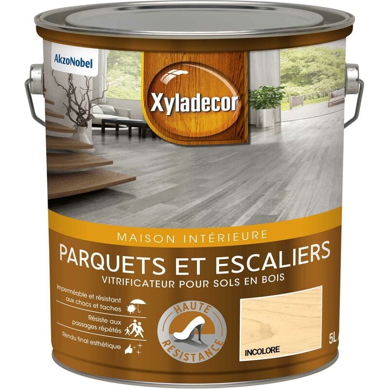 Xyladecor - Vitrificateur pour sols intérieurs en bois - Parquet et Escalier - aspect satin incolore 5 l Incolore