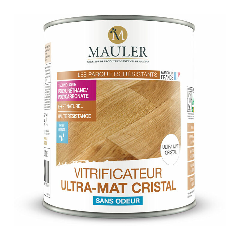 1919 By Mauler - Vitrificateur Ultra-Mat Cristal Mauler : pour protéger parquets, escaliers bois... très mat et très haute résistance - 1 litre