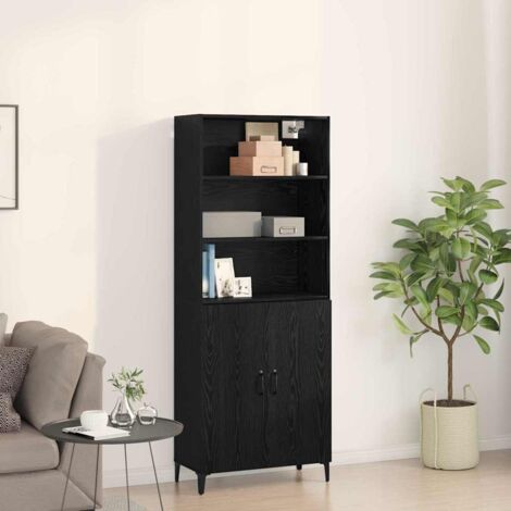 Vitrina 2 pcs Roble Negro Madera contrachapada