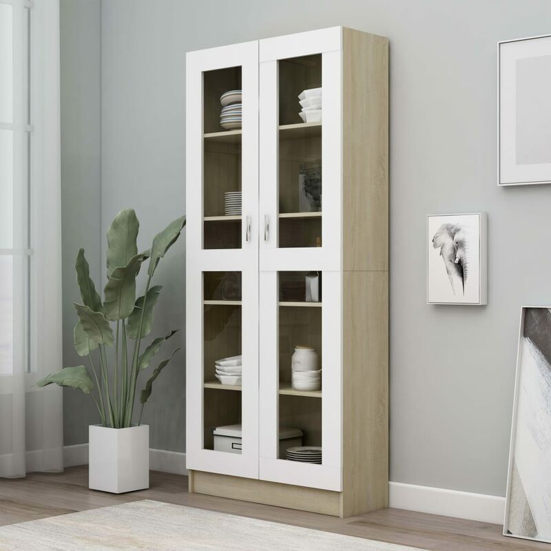 

Vitrina aglomerado blanco roble Sonoma 82,5x30,5x185,5 cm - Beige