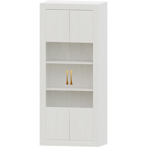 Vitrina salón 200 cm Blanco mate y Roble - Caesaroo