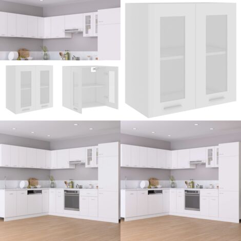 Vitrina colgante de madera de ingeniería "Lyon" blanca 60x31x60 cm - Vitrina de madera - Almacenamiento en cocina