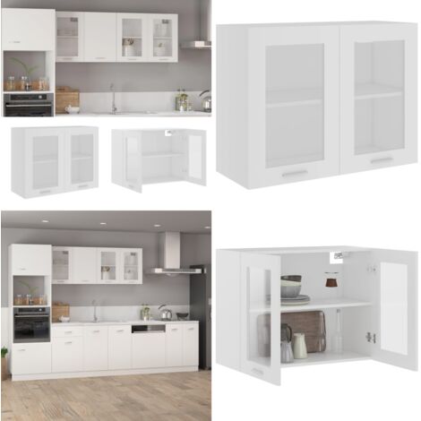 Vitrina colgante "Lyon" de, color blanco, 80 x 31 x 60 cm, madera de ingeniería - Armario de almacenamiento cocina - Armario de cocina con vidrio