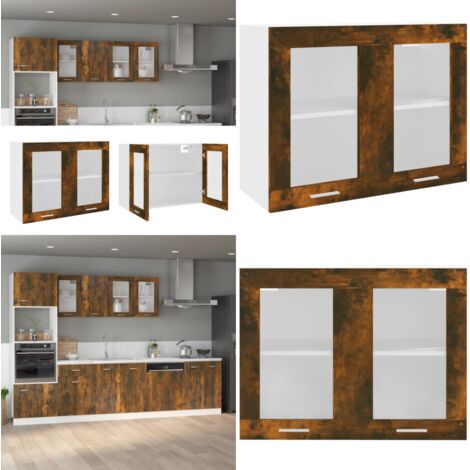 Vitrina colgante "Lyon" de roble ahumado, 80x31x60 cm, madera de ingeniería, - Armario de pared - Almacenamiento cocina