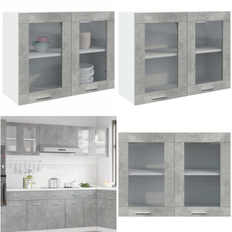Vitrina colgante "Lyon" gris hormigón 80x31x60 cm - Armario de cristal - Cocina moderna