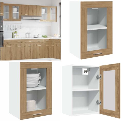 Vitrina colgante "Lyon" roble artesanal 40x31x60 cm madera de ingeniería - Almacenamiento cocina - Muebles de vidrio