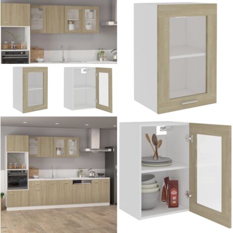 Vitrina colgante "Lyon" roble Sonoma 40x31x60 cm madera de ingeniería - Armario cocina - Almacenamiento cocina