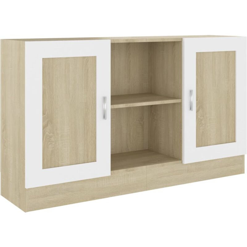 

vidaXL Aparador de Aglomerado 120x30,5x70 cm Blanco y Roble Sonoma - Blanco