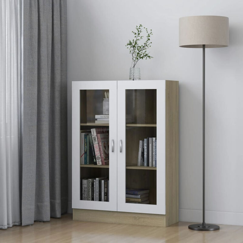 

Vitrina de aglomerado blanco y roble Sonoma 82,5x30,5x115 cm