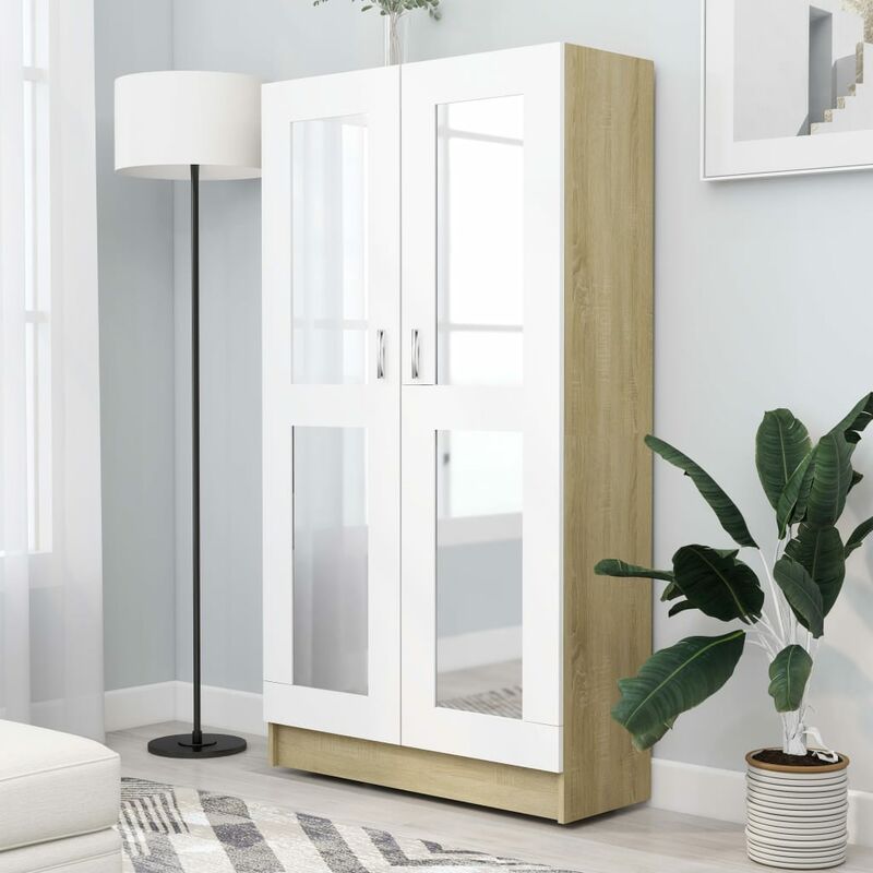 

Vitrina de aglomerado blanco y roble Sonoma 82,5x30,5x150 cm - Beige