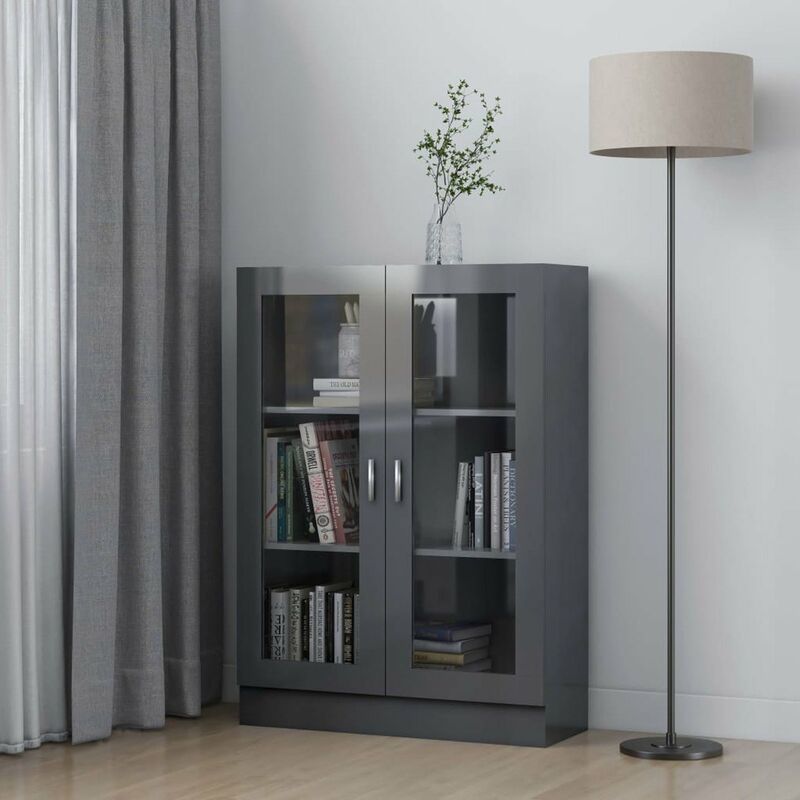

Vitrina de aglomerado gris brillante 82,5x30,5x115 cm