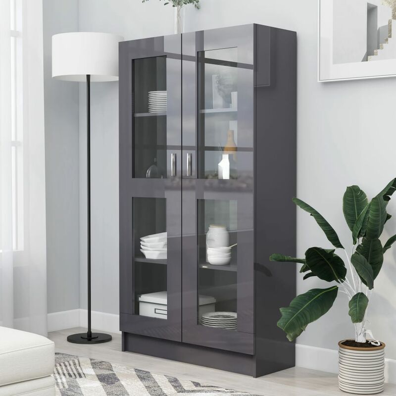 

Vitrina de aglomerado gris brillante 82,5x30,5x150 cm - Gris