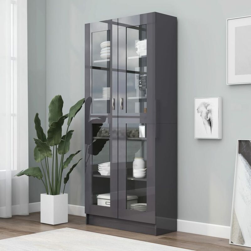 

Vitrina de aglomerado gris brillante 82,5x30,5x185,5 cm - Gris