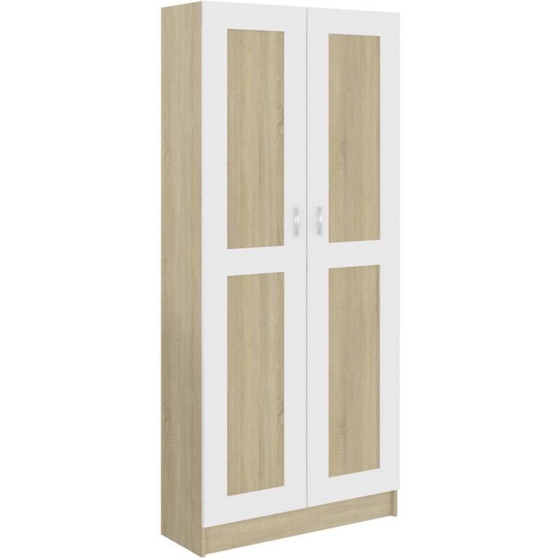 

vidaXL Armario de Libros de Aglomerado Blanco Roble Sonoma 82,5x30,5x185,5cm - Blanco
