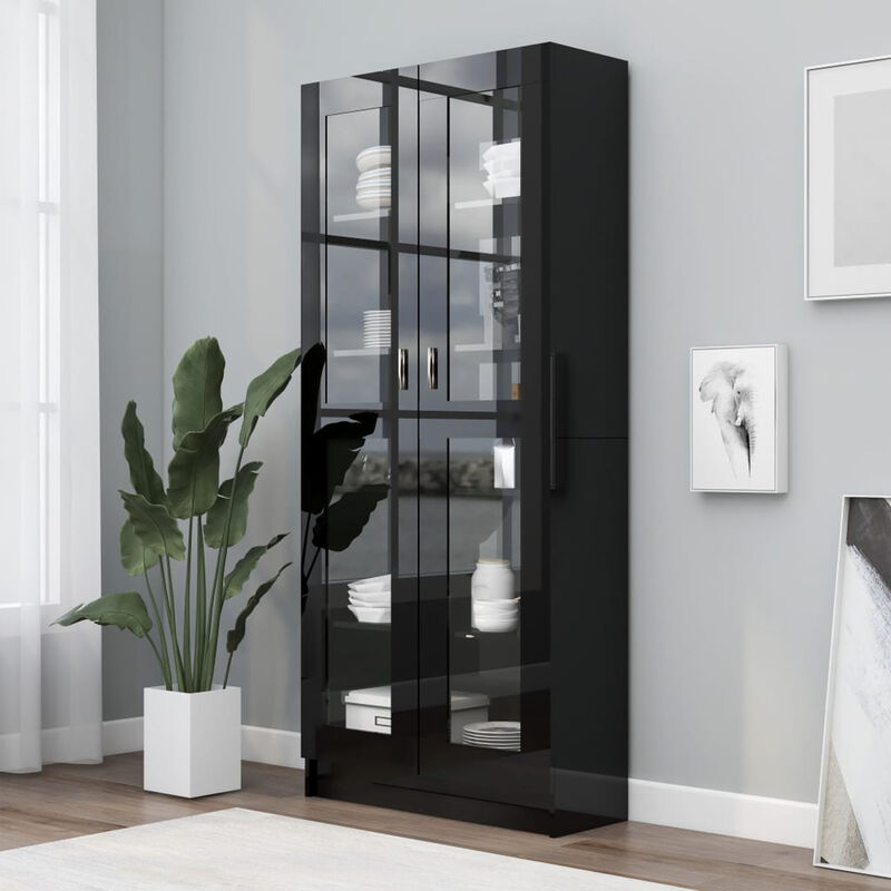 

Vitrina de aglomerado negro brillante 82,5x30,5x185,5 cm