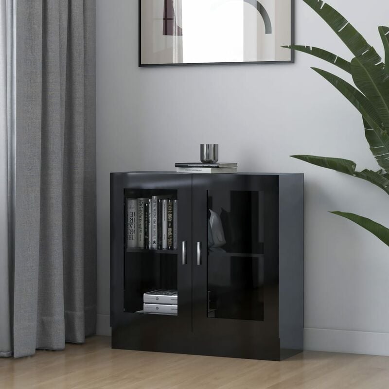 

Vitrina de aglomerado negro brillante 82,5x30,5x80 cm