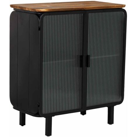 Vitrina de metal, madera y vidrio 2 puertas, negro72x37x81h cm