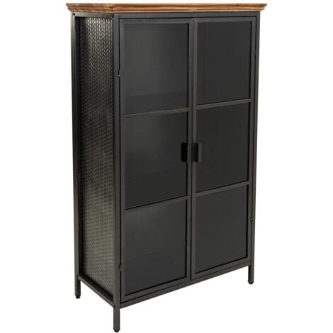 Vitrina de metal y madera negro 76x37x124,5