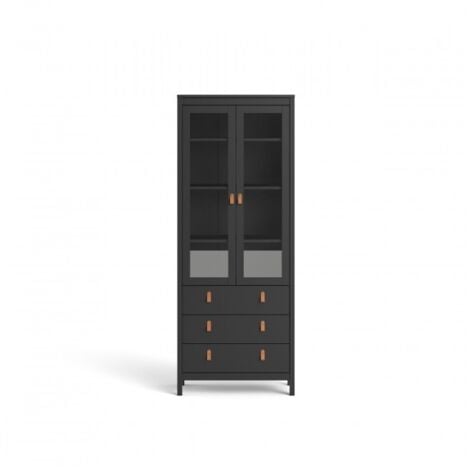 ABITARE Vitrina de salón 199 cm negro mate con dos puertas y tres cajones - Cascina