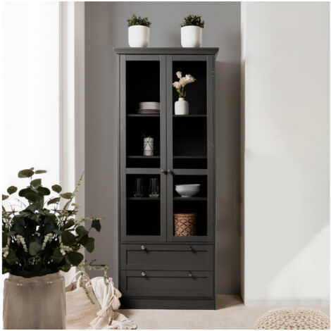 CAESAROO Vitrina de salón 200 cm gris antracita con dos puertas y dos cajones grigio antracite