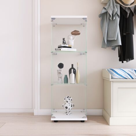 Vitrina de vidrio de 3 niveles 125x43x37 cm - Fabricada en vidrio templado, adecuada para el salón, el dormitorio, la oficina - Blanco