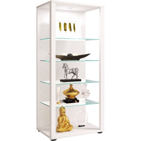 MOBILIBRICO Vitrina de vidrio VCM de pie Vitrina de vidrio con vidrio de seguridad ESG Dimensiones aprox. AL. 115 x AN. 52 x P. 35 cm Vidrio de gabinete de pie Moderno y ahorro de espacio Gabinete de exhibic