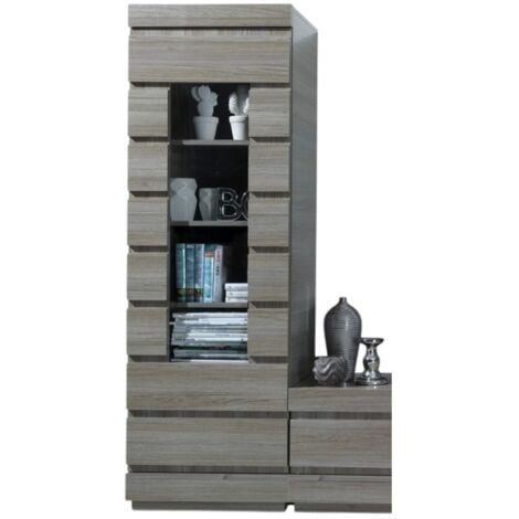 MEUBLORAMA Vitrina DUCAL - 1 Puerta - Color Efecto Madera Gris - 60 x 50 x 185 cm