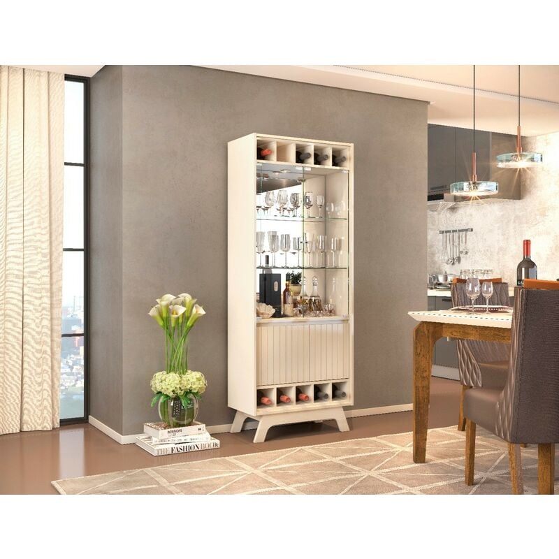 

Vitrina GRENOBLE, cristal, espejo, madera, blanco roto
