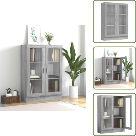 Vitrina gris Sonoma - vidaXL Vitrina madera contrachapada gris Sonoma 82,5x30,5x115 cm - Estantería con 3 compartimientos