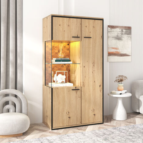 Vitrina moderna con luces LED - 150hx78wx40dcm - Puerta de vidrio, Estantes versátiles, 15 opciones de color, Gran espacio de almacenamiento, Estante de vidrio, Vitrina, Vitrina, Gabinete con luces, G