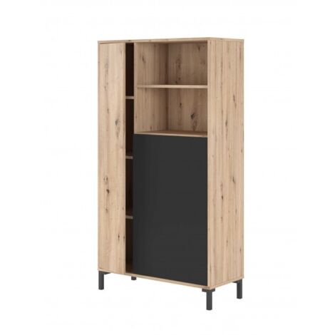 Vitrina para salón 77x141x33 cm con 2 puertas roble nudos y gris antracita – Florencia