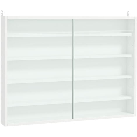 Vitrina Pared de Madera con Estantes Ajustables y 2 Puertas Correderas de Vidrio para Colecciones Perfumes Figuras de Decoración 80x9,5x60 cm Blanco